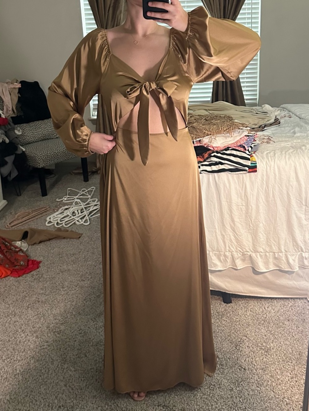 Nasty Gal Olive Satin Tie-Front Maxi Dress